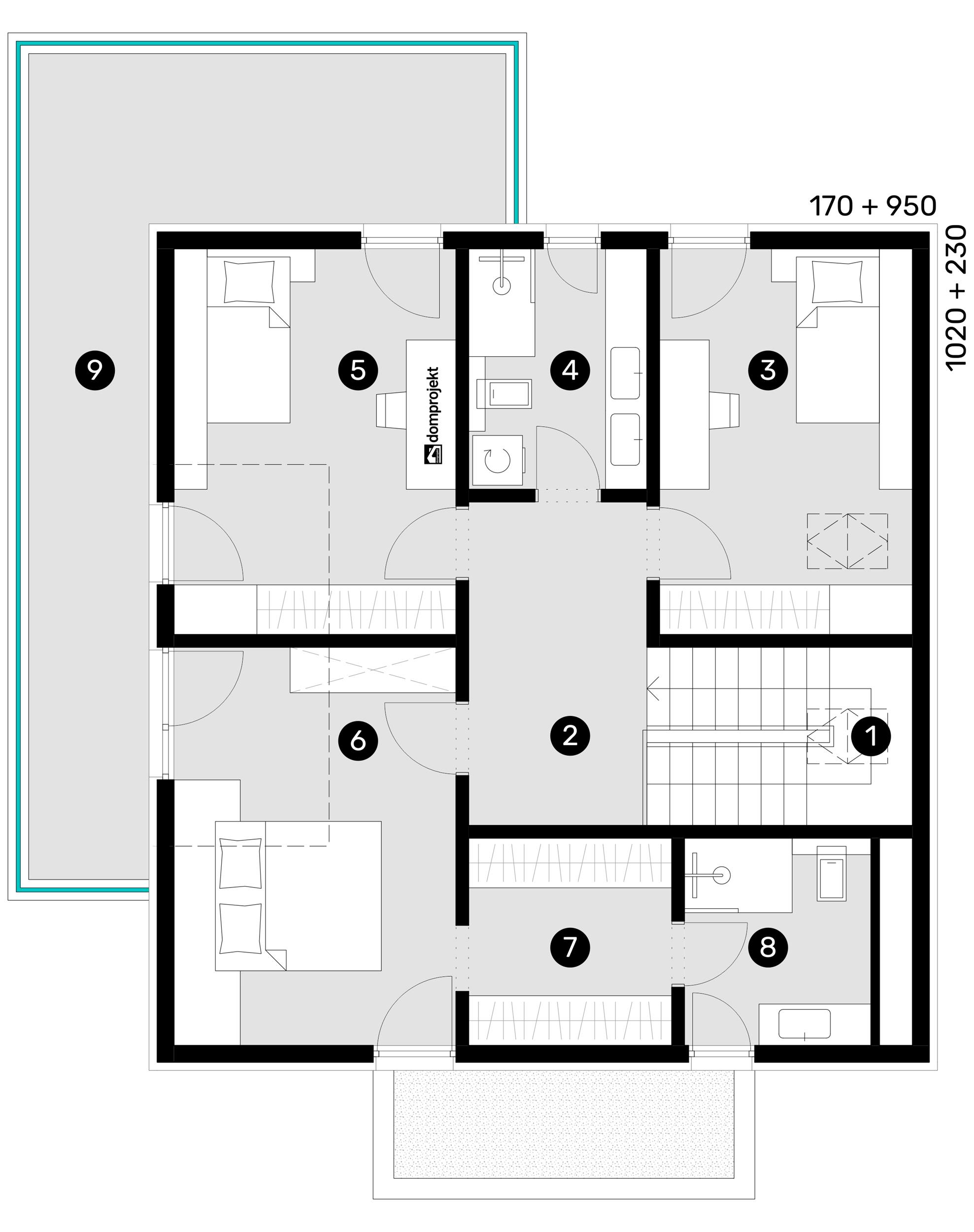 Attic floor plan – prefab house Irena