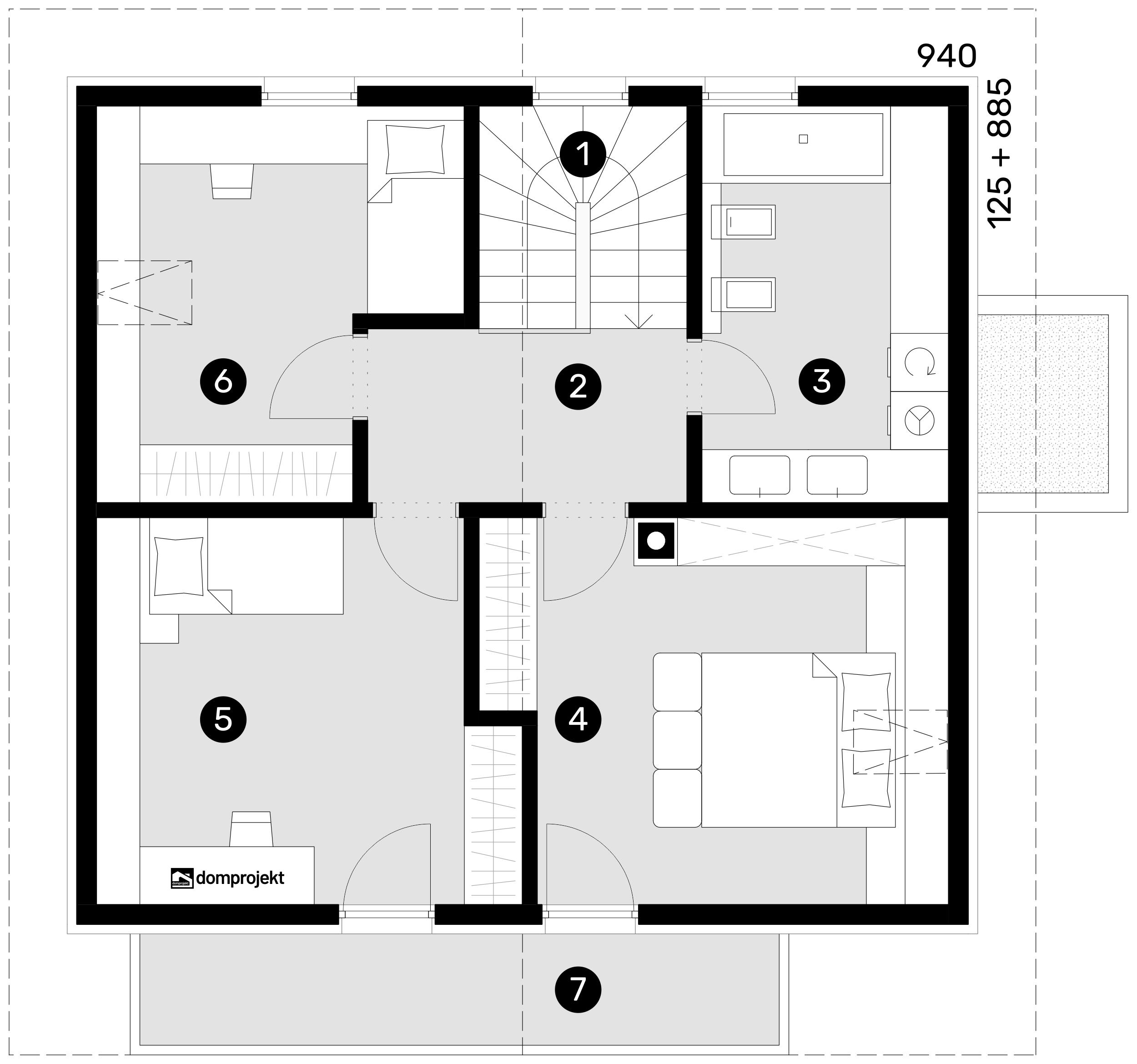Attic floor plan – prefab house Leonida