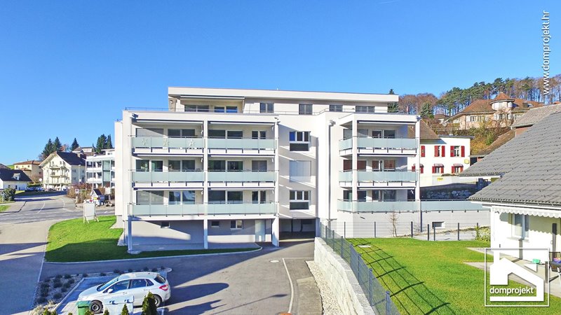 Modern prefab apartment building in Pfaffnau